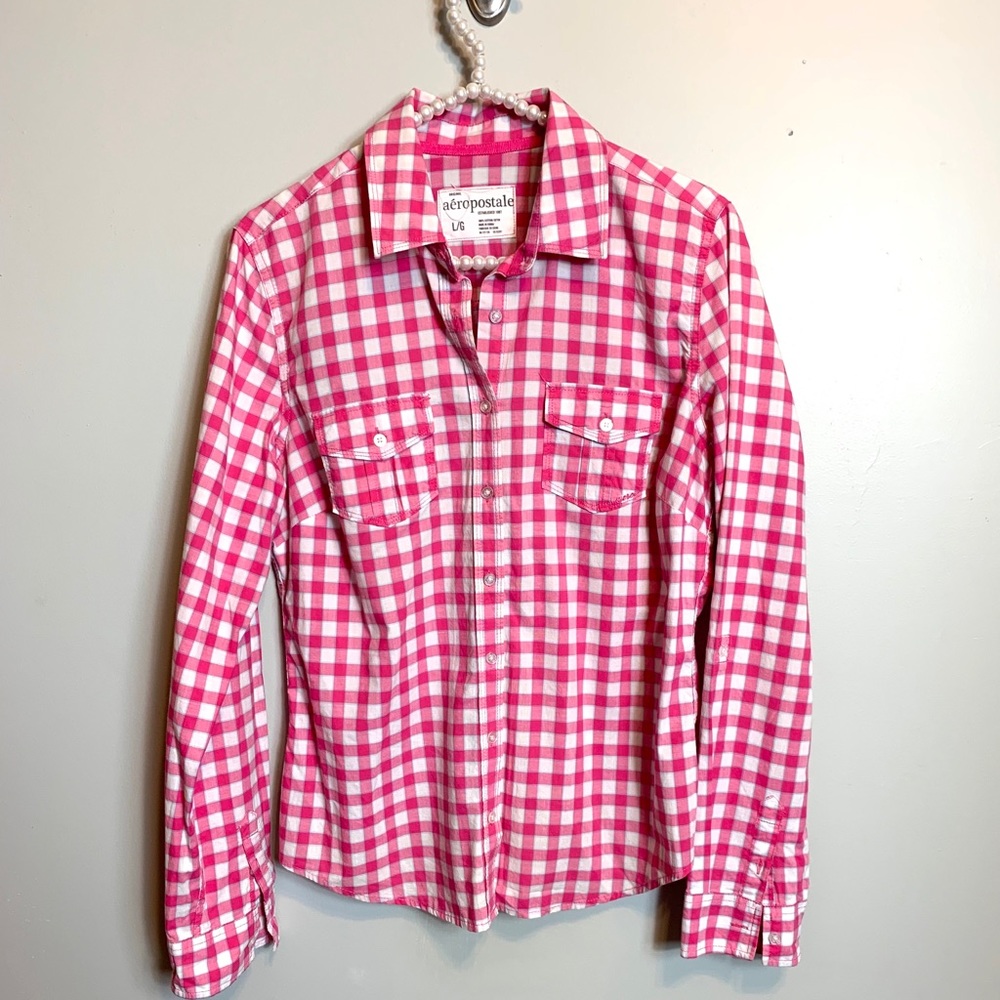 Aeropostale Pink and White Shirt